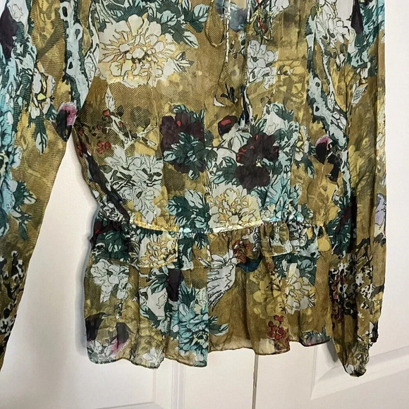 Hemant & Nandita Sheer 100% Silk Floral Peplum Blouse Top - Picture 5 of 6
